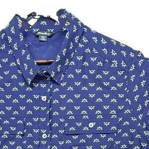Eddie Bauer Men's Short Sleeve Button Down Shirt, Blue Patterned, Sz XXL